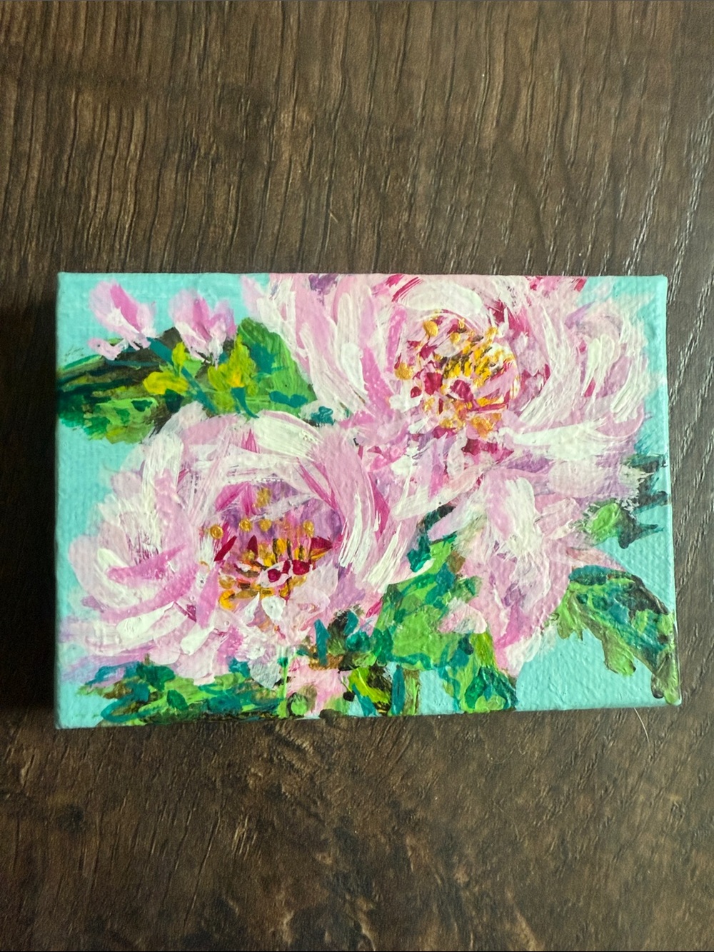 Original Pink Floral Mini Canvas Wall Art - Charming Peony Painting